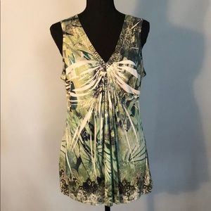 Apt.9 green sleeveless blouse w/brass accents